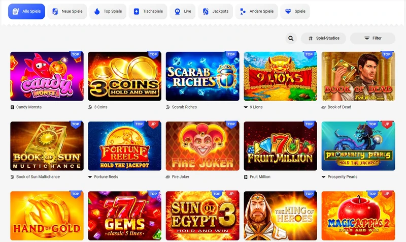 Spielautomaten und andere Spiele im Slottica Casino